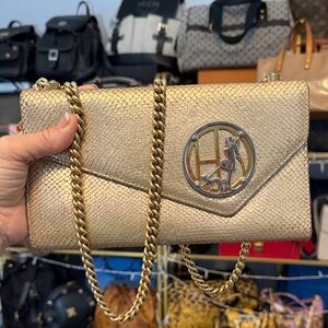 henri bendel Metallic Gold Chain Crossbody Bag
